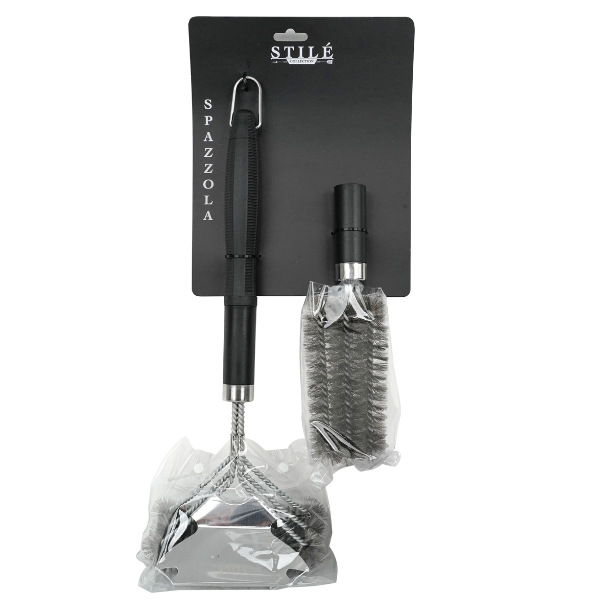 SPAZZOLA BBQ CON DOPPIA TESTINA IN ACCIAIO INOX