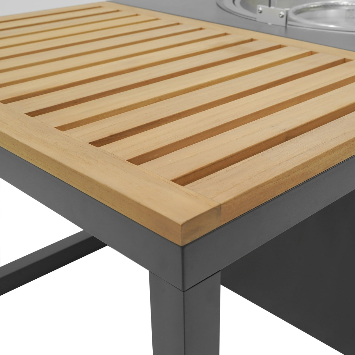 STUFA CAMINETTO A GAS DA ESTERNO IN ALLUMINIO E TEAK CON TAVOLO INTEGRATO - HELSINKI