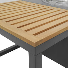 STUFA CAMINETTO A GAS DA ESTERNO IN ALLUMINIO E TEAK CON TAVOLO INTEGRATO - HELSINKI