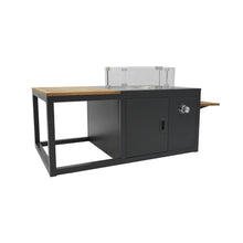 STUFA CAMINETTO A GAS DA ESTERNO IN ALLUMINIO E TEAK CON TAVOLO INTEGRATO - HELSINKI