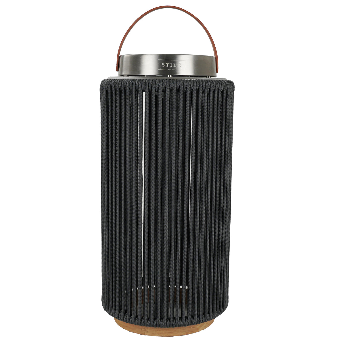 LAMPADA DA ESTERNO SOLARE/RICARICABILE IN ACCIAIO, TEAK E CORDA - (BLACK - TAGLIA L)