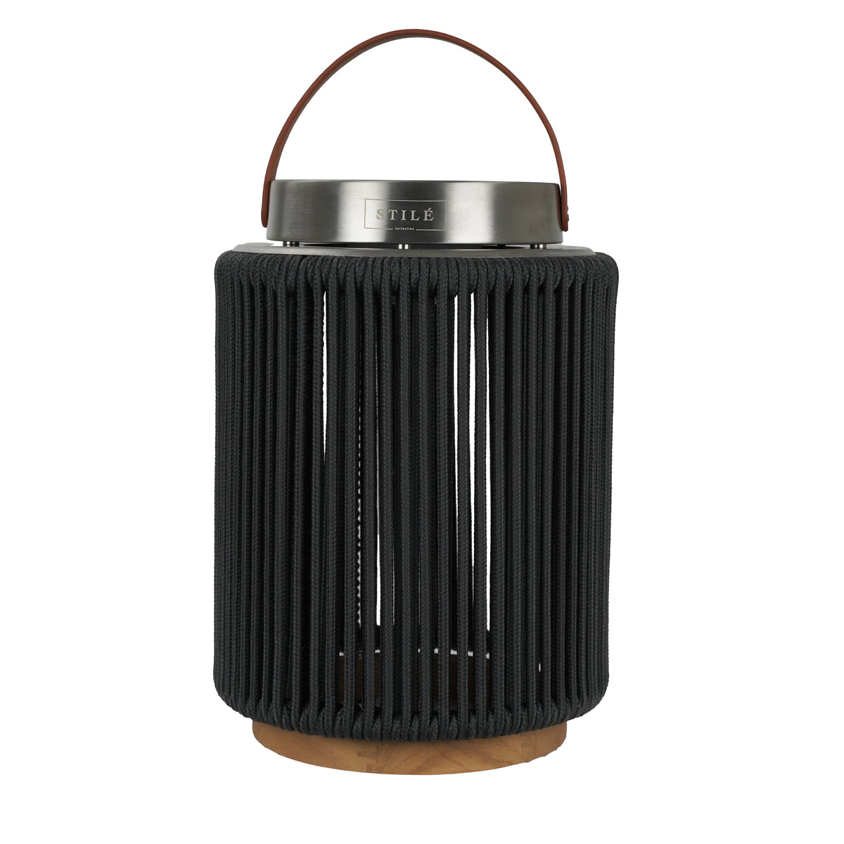 LAMPADA DA ESTERNO SOLARE/RICARICABILE IN ACCIAIO, TEAK E CORDA - (BLACK - TAGLIA S)