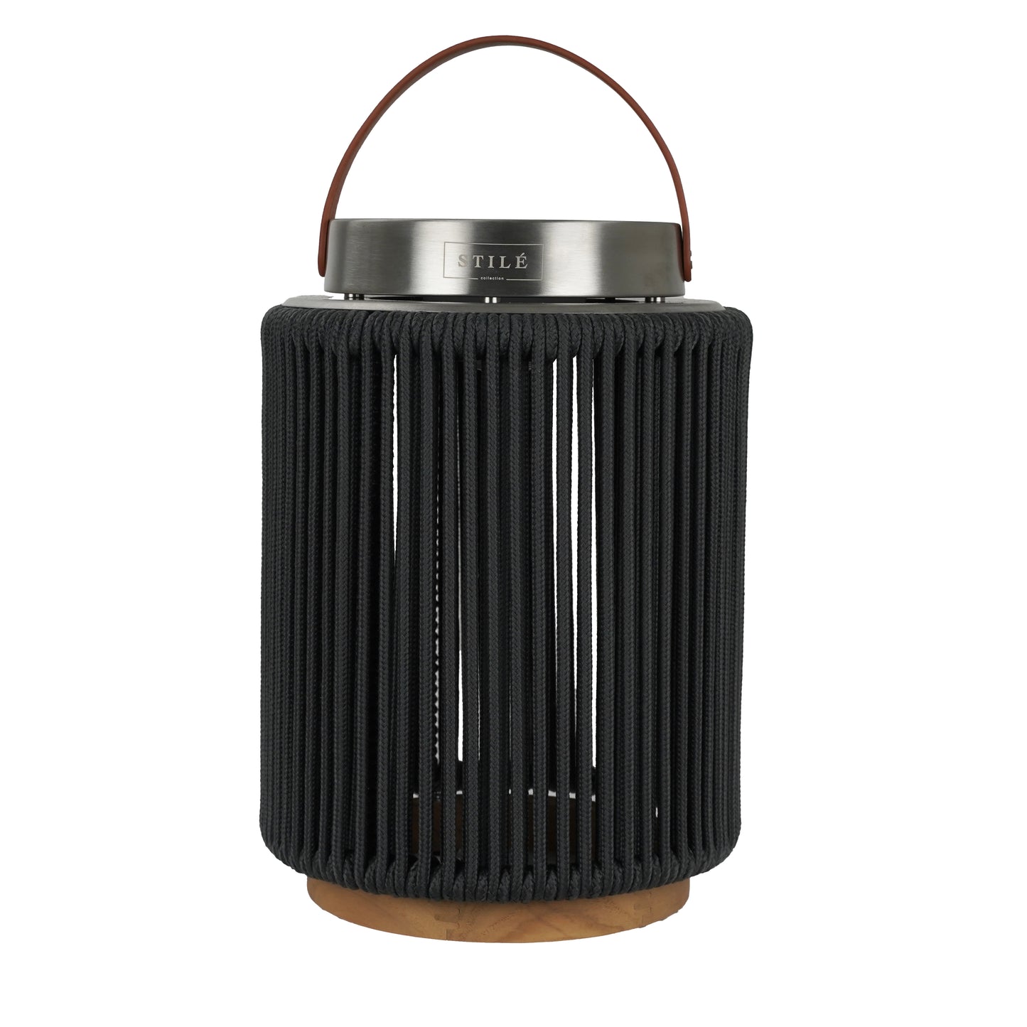 LAMPADA DA ESTERNO SOLARE/RICARICABILE IN ACCIAIO, TEAK E CORDA - (BLACK - TAGLIA S)