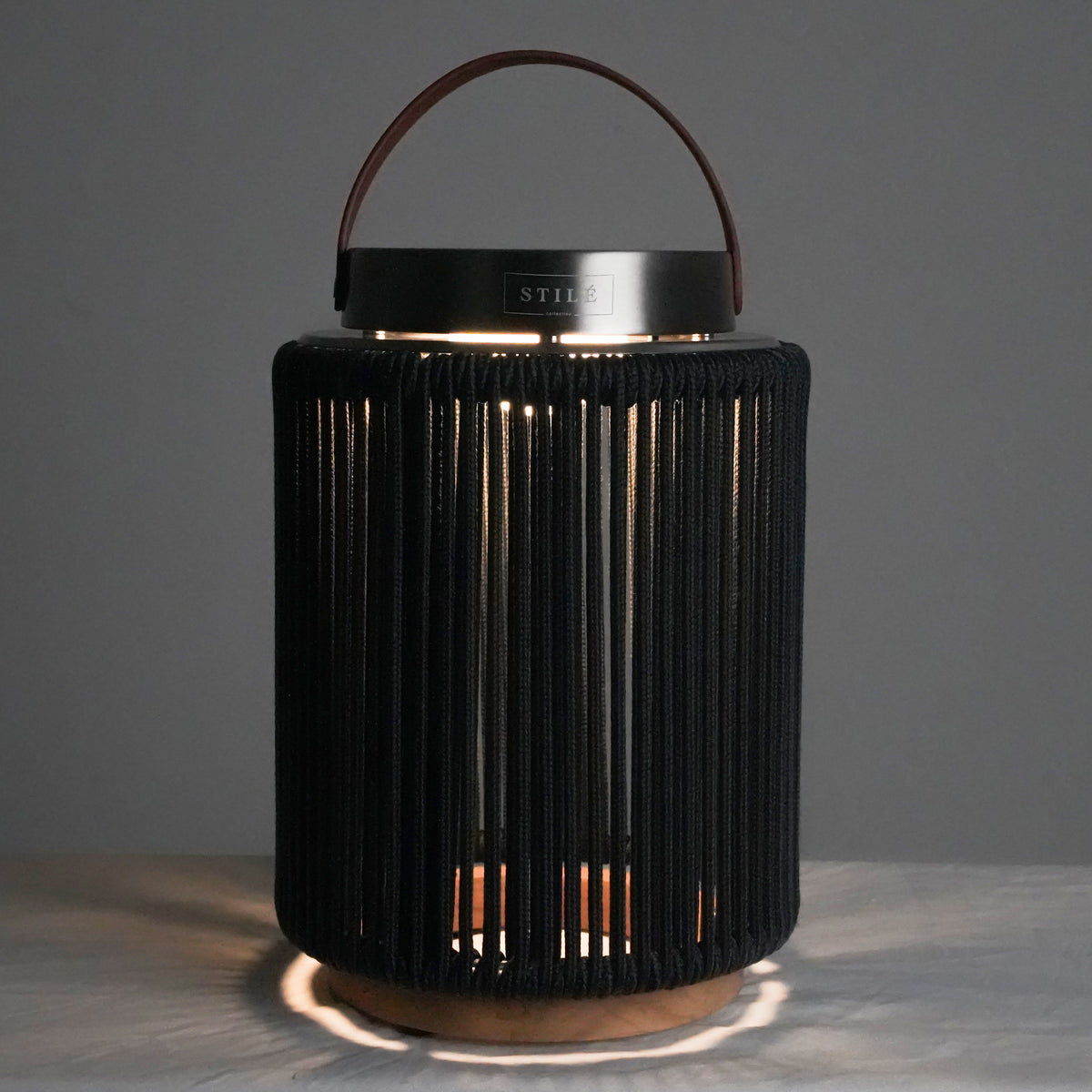 LAMPADA DA ESTERNO SOLARE/RICARICABILE IN ACCIAIO, TEAK E CORDA - (BLACK - TAGLIA S)