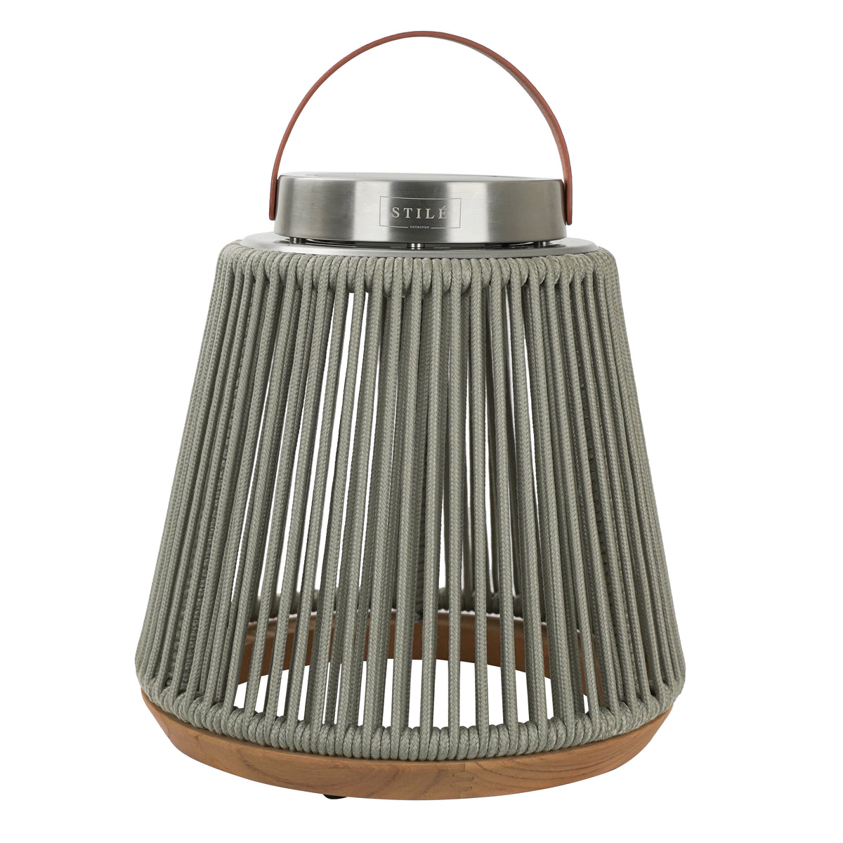 LAMPADA DA ESTERNO SOLARE/RICARICABILE IN ACCIAIO, TEAK E CORDA - (GREY - TAGLIA S)