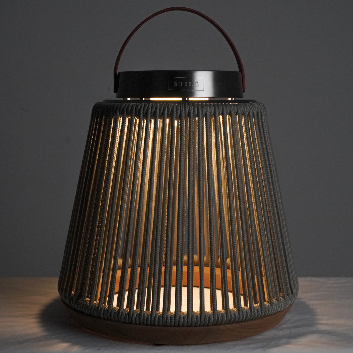 LAMPADA DA ESTERNO SOLARE/RICARICABILE IN ACCIAIO, TEAK E CORDA - (GREY - TAGLIA S)