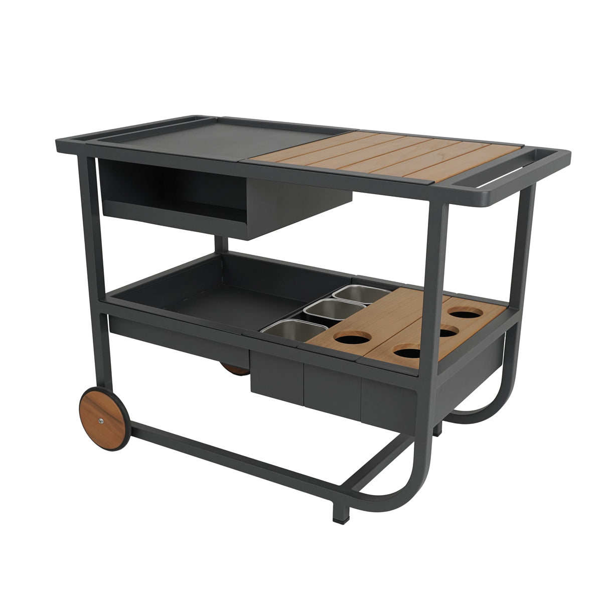 CARRELLO MULTIUSO DA ESTERNO IN ALLUMINIO E TEAK - TROLLEY